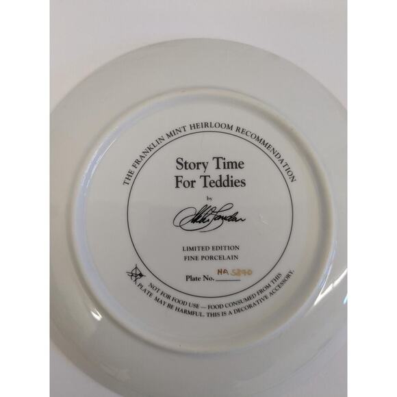 Franklin Mint Heirloom Recommendation "Story Time For Teddy" Collector Plate - Picture 3 of 3